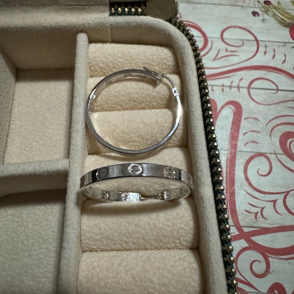 18k Elegant Real white gold Hoop Earrings